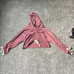 FashionNova Coral CropTop Hoodie w/ Drawstring Ft.